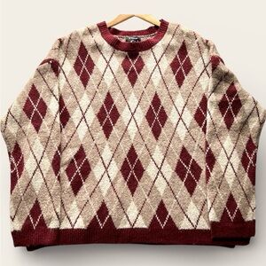 Workshop Republic Clothing Woman’s Pullover Argyle Sweater in Red & Beige XL